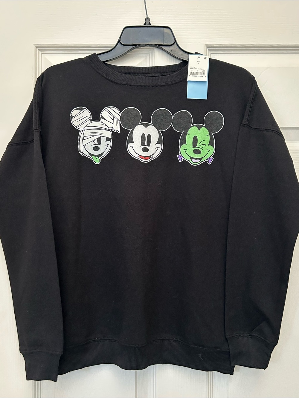 Disney Black Sweatshirt with White and Neon Green Mickey Trio